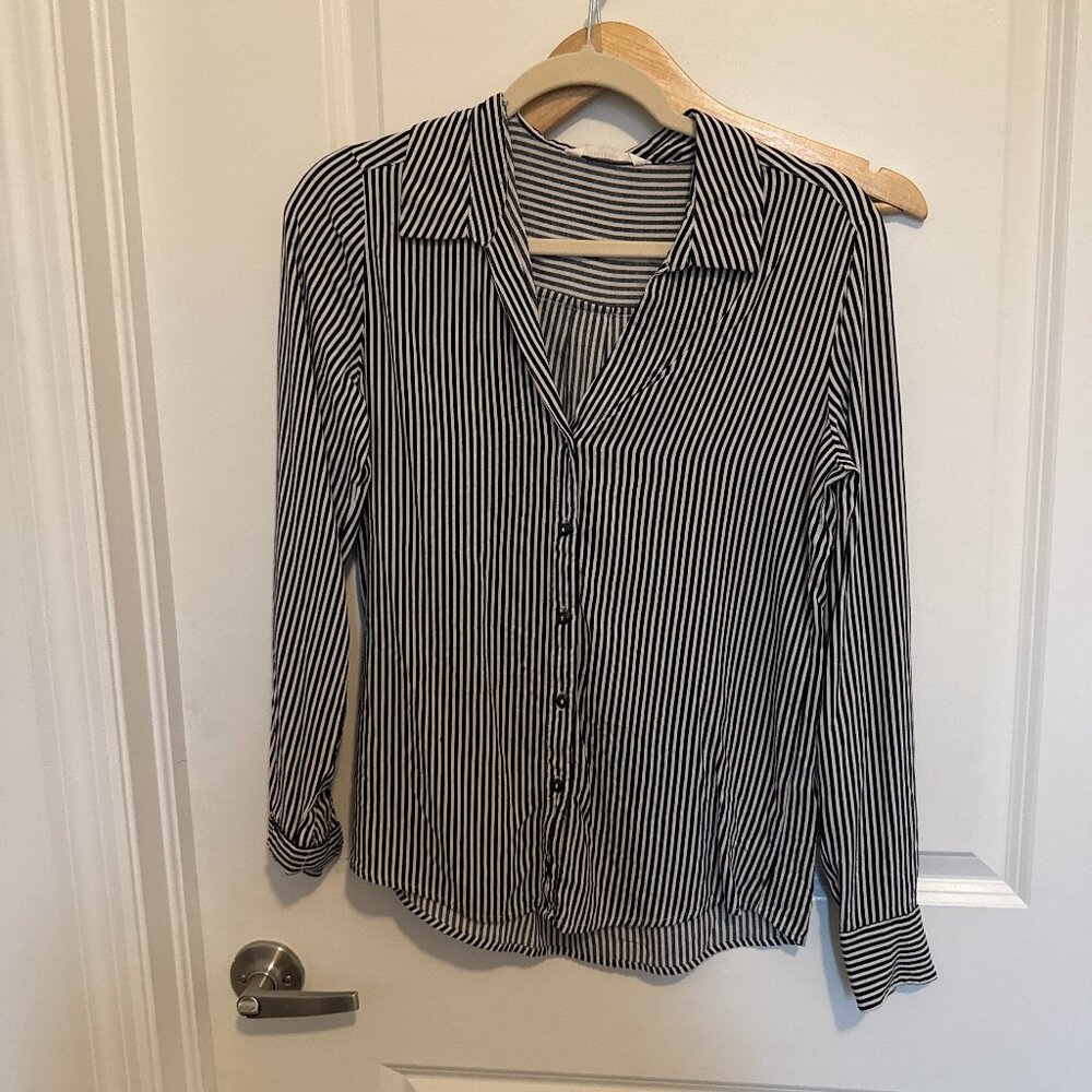 Terranova Black & White Striped Button-Down Blouse, Size S